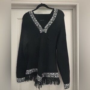 Elegant Alpaca Black and White V-Neck Sweater